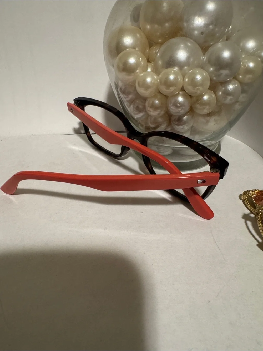 Tommy Hilfiger Tortoiseshell Frame with Coral/Red Temples Reading Glasses